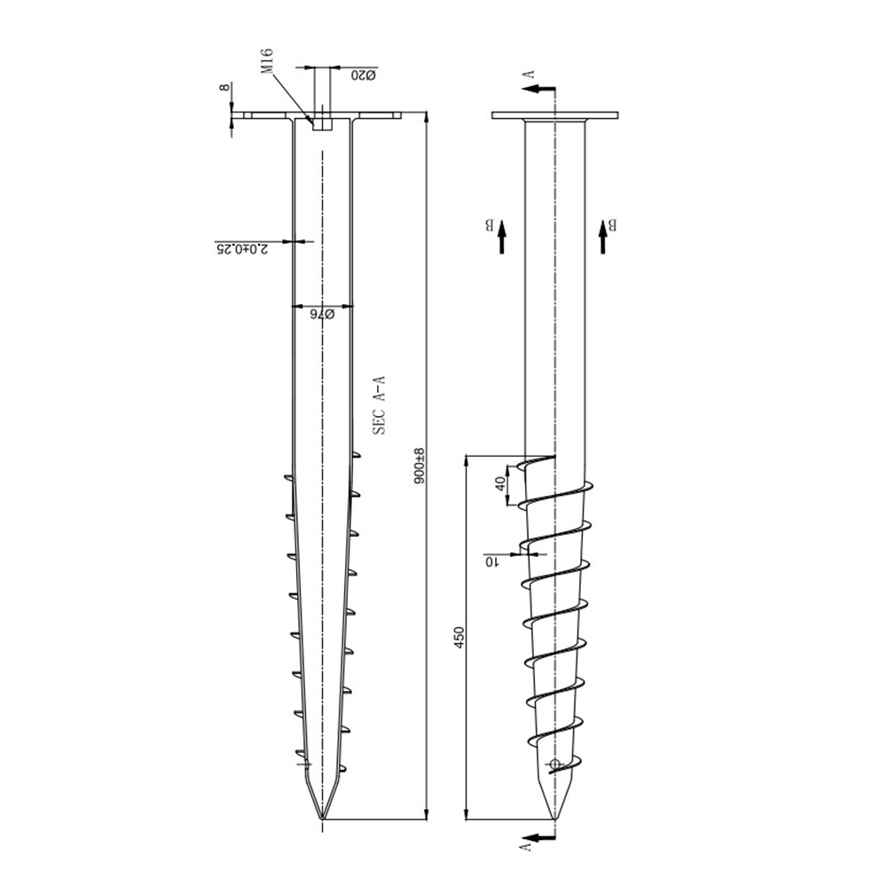 900mm Round Flange Ground Screw - Image 4